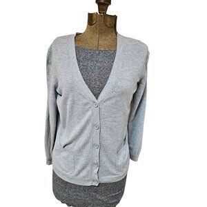 Talbots Sweater Womens Size L Petite Gray Button Up Cardigan Pockets Long Sleeve
